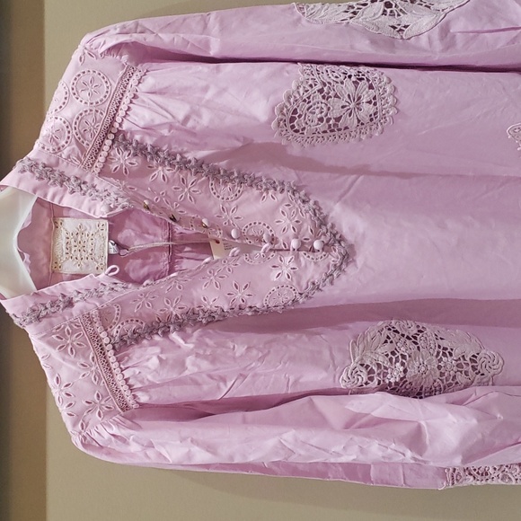 Nwt Johnny Was 14 cotton blouse pink with lace - Picture 4 of 12